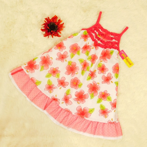 Penelope Mack Girls Coral Floral Ruffle Clip Dot Sundress Dress Size 5 NWT - Picture 4 of 7
